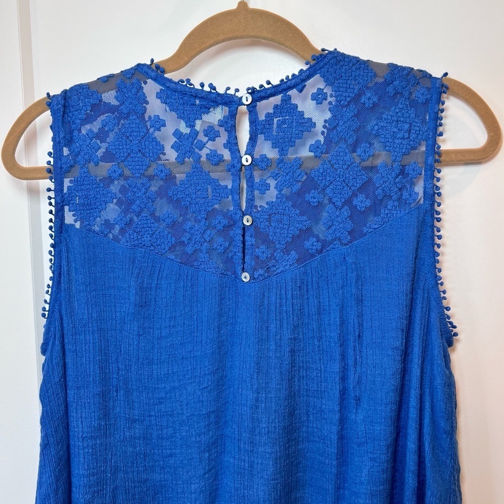 STUDIO PETITE JPR Blue Lace Gauze Tank PXL Layered Hem Boho Coastal - Picture 12 of 17